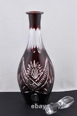Ajka/avitra Ruby Red Cut To Clear Crystal Decanter Mint