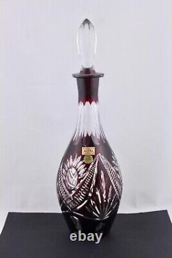 Ajka/avitra Ruby Red Cut To Clear Crystal Decanter Mint