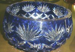 Amazing Rare 8 Vintage Bohemian Cut To Clear Crystal Blue Bowl, Centerpiece