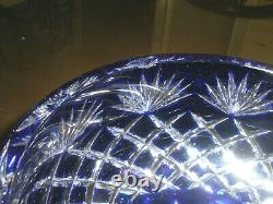 Amazing Rare 8 Vintage Bohemian Cut To Clear Crystal Blue Bowl, Centerpiece