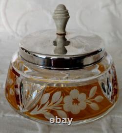Amber Cut Glass Dish w-Silver Lid Czech-Bohemia, c. 1910 Francis Joseph
