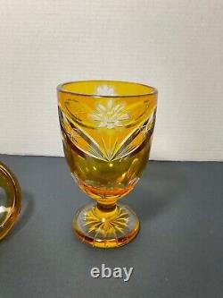 Amber Cut to Clear Bohemian Vase/Urn with Cover 10.5