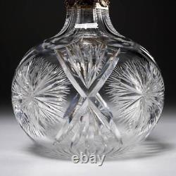 American Brilliant ABP Style Sterling Silver Starburst Fan Cut Glass Wine Carafe