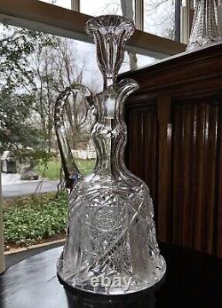 American Brilliant Cut Glass Bell Shaped Goose Neck Decanter / Poss L. Straus