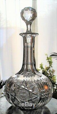 American Brilliant Cut Glass Decanter with Stars, Fans, Ribs