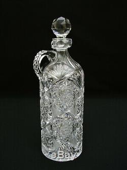 American Brilliant Cut Glass Handled Whiskey Jug / Decanter Hoare Hawkes Era