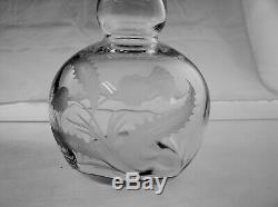 American Brilliant Cut Glass Pair Hawkes Thistle Decanters Sterling Stoppers