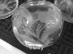 American Brilliant Cut Glass Pair Hawkes Thistle Decanters Sterling Stoppers