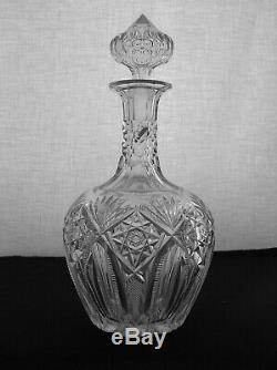 American Brilliant Cut Glass Rare Pair Of Sinclaire Cornwall Design Decanters