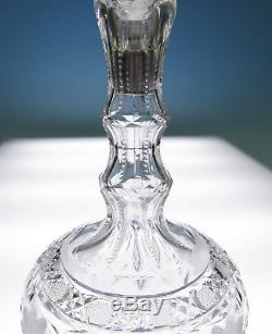 American Brilliant Cut Glass & Sterling Decanter Daisy & Harvard Antique ABP