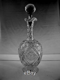 American Brilliant Cut Glass Very Fine Footed Decanter Tri Form Spout