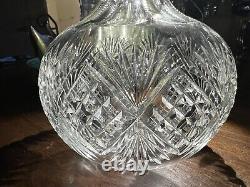 American Brilliant Cut Glass Water Carafe Starburst Diamond Fan Antique Decanter