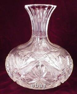 American Brilliant Cut Glass Water Carafe Starburst Diamond Fan Antique HELP