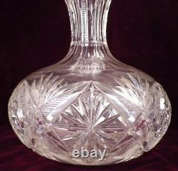 American Brilliant Cut Glass Water Carafe Starburst Diamond Fan Antique HELP