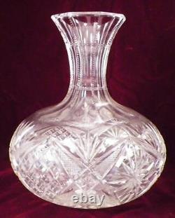 American Brilliant Cut Glass Water Carafe Starburst Diamond Fan Antique HELP