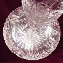 American Brilliant Cut Glass Water Carafe Starburst Diamond Fan Antique HELP