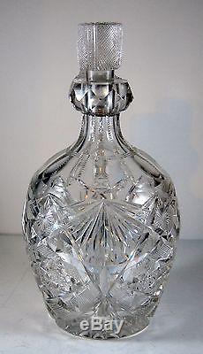 American Brilliant Cut Glass Whiskey Jug Decanter Handle 9 tall