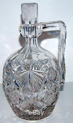 American Brilliant Cut Glass Whiskey Jug Decanter Handle 9 tall