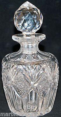 American Brilliant Period ABP Cut Glass Decanter Bottle with Stopper Signed Hawkes