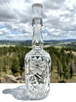 American Brilliant Period ABP Cut Glass Decanter With Flowers