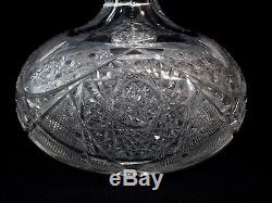 American Brilliant Period Antique Cut Glass Decanter, Hobstar Fan Cane Fine Cut