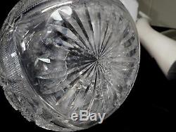 American Brilliant Period Antique Cut Glass Decanter, Hobstar Fan Cane Fine Cut