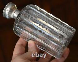 American Brilliant Period Cut Glass Lady's Flask With Sterling Silver Beaded Top