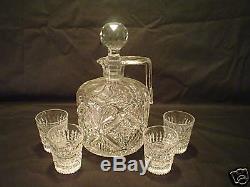 American Brilliant Period Cut Glass Whiskey Jug & 4 Tumblers, c. 1900