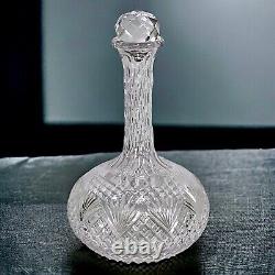 American Brilliant Period Strawberry Diamond Fan Cut Glass Crystal Wine Decanter