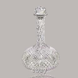 American Brilliant Period Strawberry Diamond Fan Cut Glass Crystal Wine Decanter