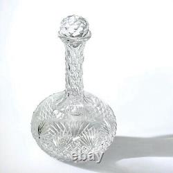 American Brilliant Period Strawberry Diamond Fan Cut Glass Crystal Wine Decanter