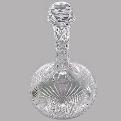 American Brilliant Period Strawberry Diamond Fan Cut Glass Crystal Wine Decanter