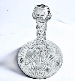 American Brilliant Period Strawberry Diamond Fan Cut Glass Crystal Wine Decanter