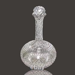 American Brilliant Period Strawberry Diamond Fan Cut Glass Crystal Wine Decanter