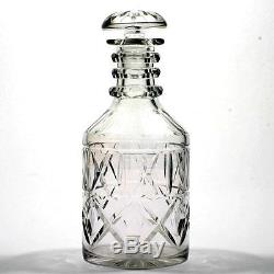 Anglo-Irish Liquor Decanter 3 Ring Neck Cut Glass 1840s Antique Crystal