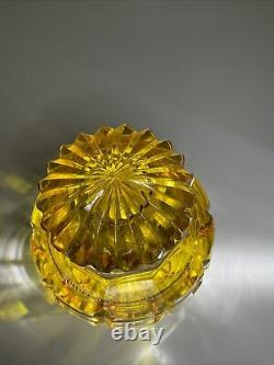 Antique 1849 Amber Cut to Clear Crystal Art Glass Wine Decanter, Hand Etched