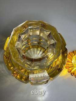 Antique 1849 Amber Cut to Clear Crystal Art Glass Wine Decanter, Hand Etched