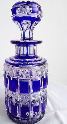 Antique 1850 Boston Sandwich Cobalt Blue Cut Clear Cologne Decanter #3152 Bottle