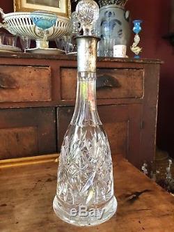 Antique 1890s German Silver Crescent Crown 800 Cut Glass Crystal Decanter Liquor