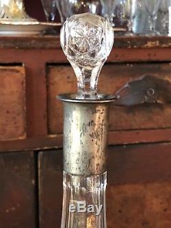 Antique 1890s German Silver Crescent Crown 800 Cut Glass Crystal Decanter Liquor