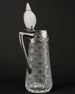 Antique 1900s Cut Glass Pitcher Wilhelm Binder 800 German Silver Grapevines 9 T