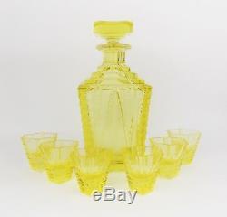 Antique 1920s Art Deco MOSER Signed Glass Drinking Set Decanter Detailed Cut