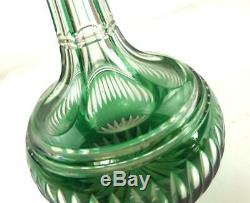 Antique 19th Century Green Overlay Cut To Clear Decanter Bohemian