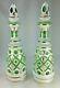 Antique 2 Bohemian Moser Decanters Green Cut To Clear Opalescent Gold Gilt