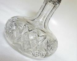Antique ABP Cut Crystal Clear Decanter with Sterling Collar