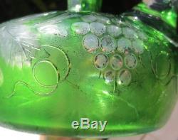 Antique ABP Cut Glass Decanter Pairpoint Dorflinger Green grape vine Silver