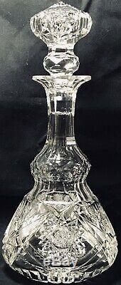 Antique Abp Heavy Clark Mayflower Pattern Cut Glass 10 Whiskey Decanter Jug