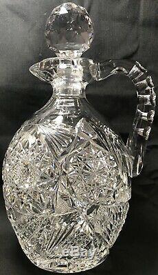 Antique Abp Super Heavy J. Hoare Cut Glass 10 Whiskey Demijohn Decanter Jug