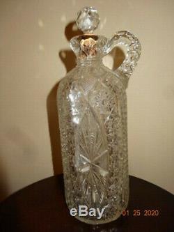Antique American Brilliant Cut Crystal Glass WhIskey Jug Decanter circa 1880's