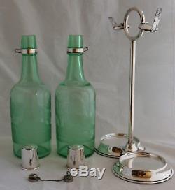 Antique American Brilliant Cut Glass Engraved Green Crystal Abp Hawkes Decanters